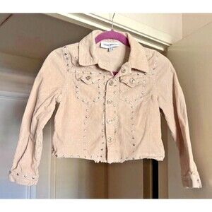 Steve Madden Courdory Jacket Kids Size M Tan Snaps Studs Pockets Rough Hem